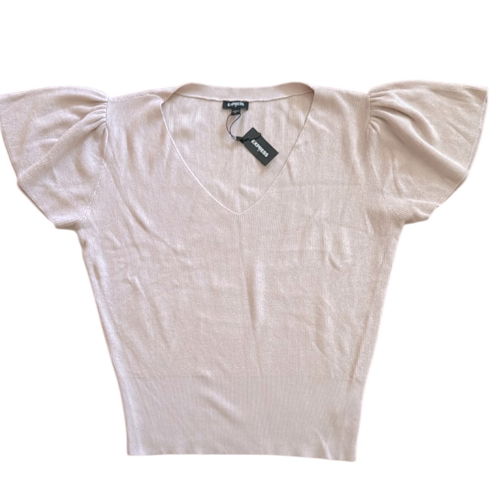 EXPRESS WOMEN KNITTED SWEATER PETAL SLEEVE LIGHT PINK SIZE LARGE